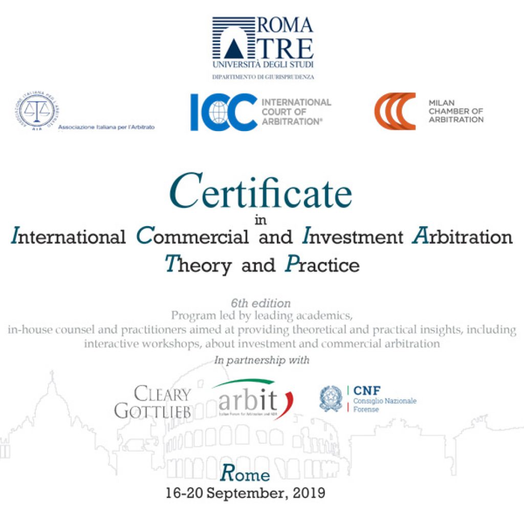 Certificate in International Commercial and Investment Arbitration
