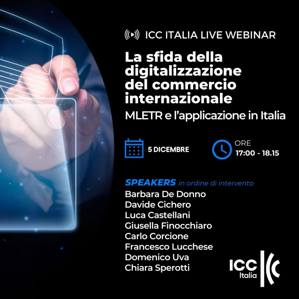 La sfida della digitalizzazione del commercio internazionale. MLETR e l’applicazione in Italia | Live Webinar ICC Italia